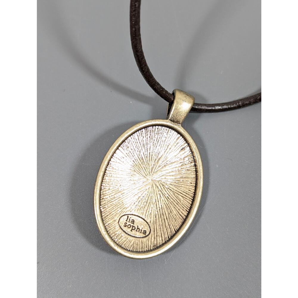 Lia Sophia Brown‎ Enamel Oval Pendant Cord Necklace Boho Western 20" - Picture 8 of 9